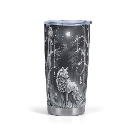 Ethereal Wolf in the Moonlight Stainless Steel 20oz Travel Tumbler (Made in USA)