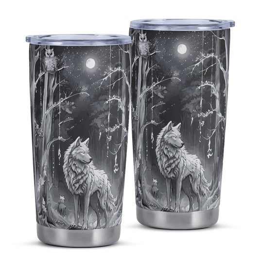 Ethereal Wolf in the Moonlight Stainless Steel 20oz Travel Tumbler (Made in USA)