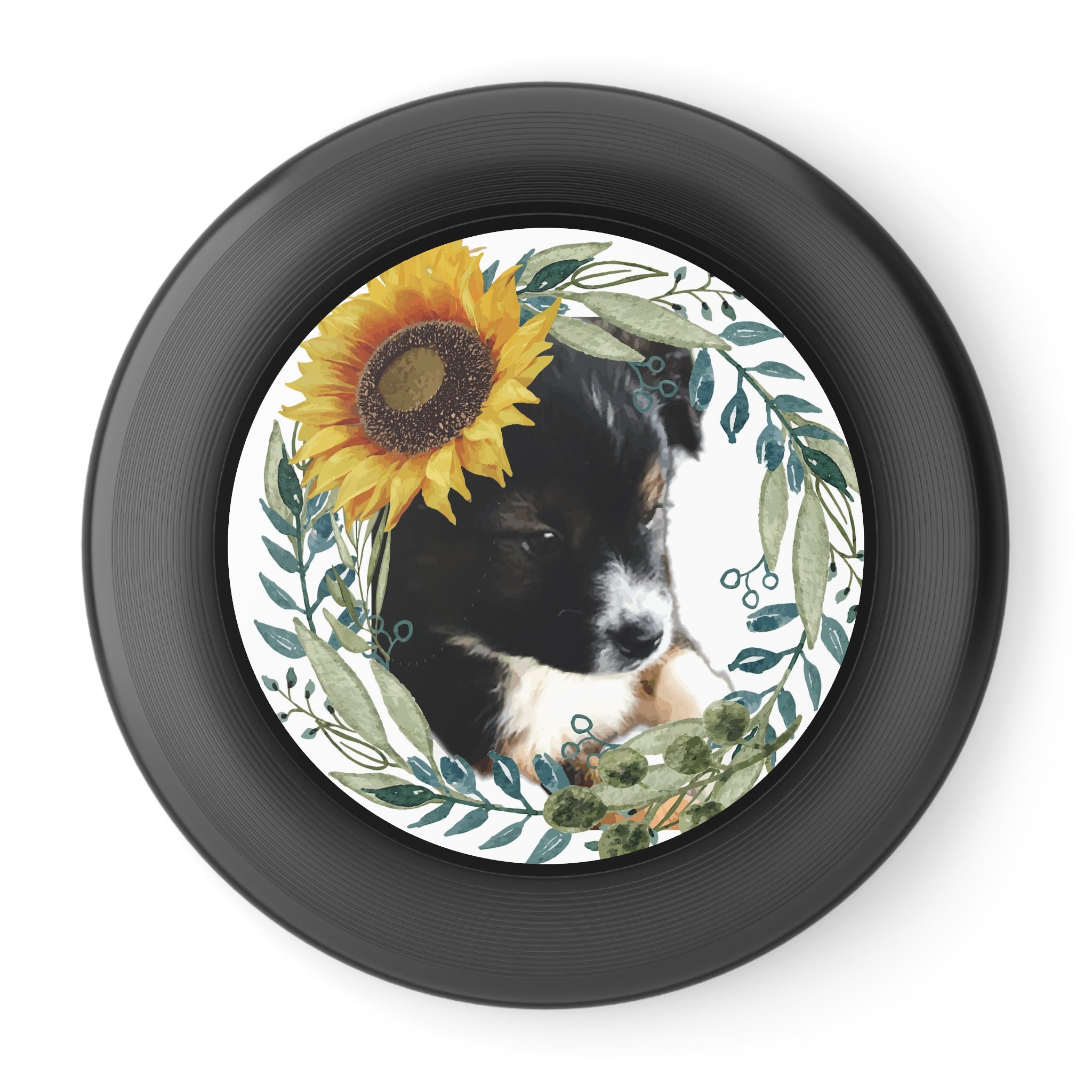 Cute Black Puppy with Sunflower Pattern Wham-O Frisbee