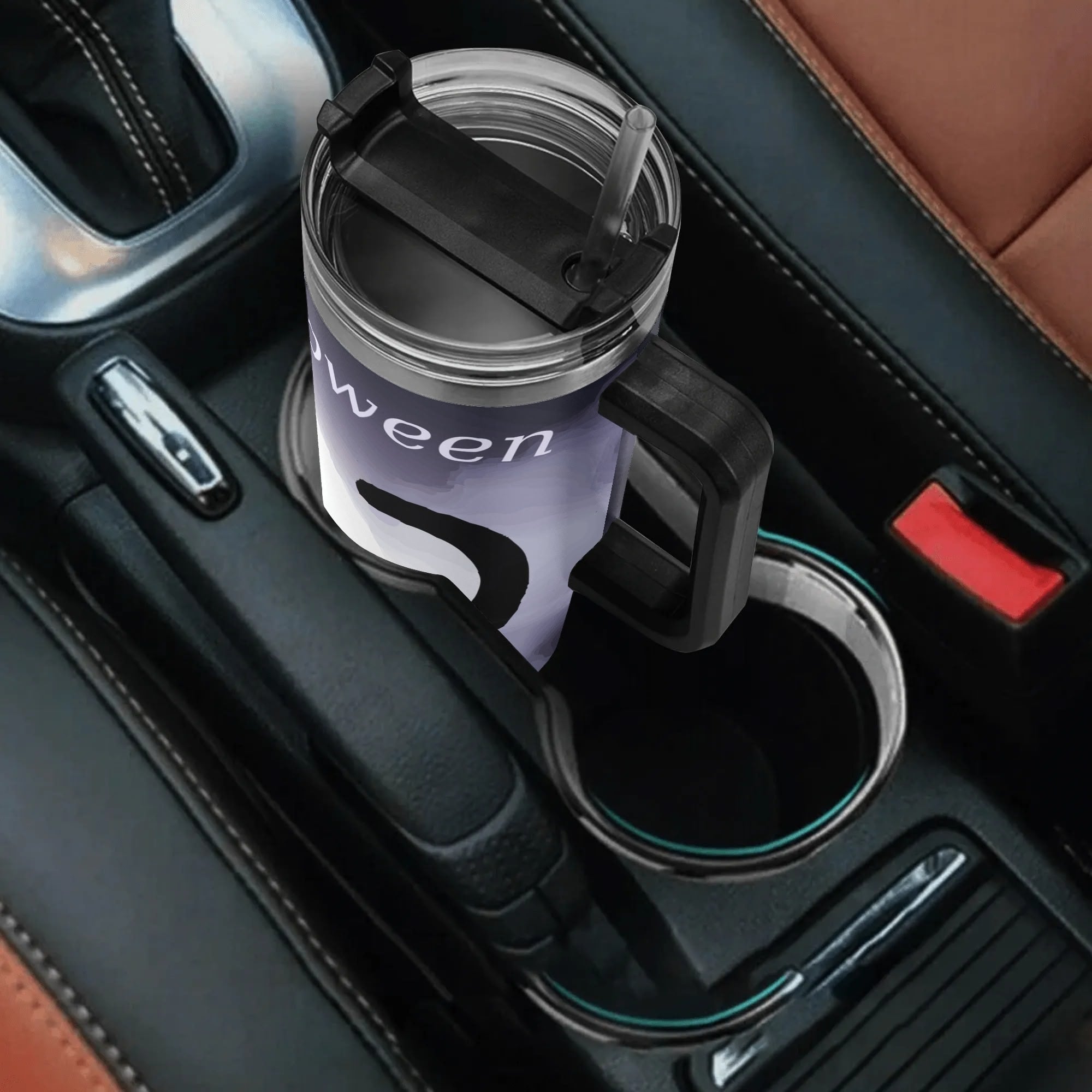 Happy Halloween Black Cat & Pumpkins 40oz Stainless Steel Tumbler With Black Handle (Made in USA)