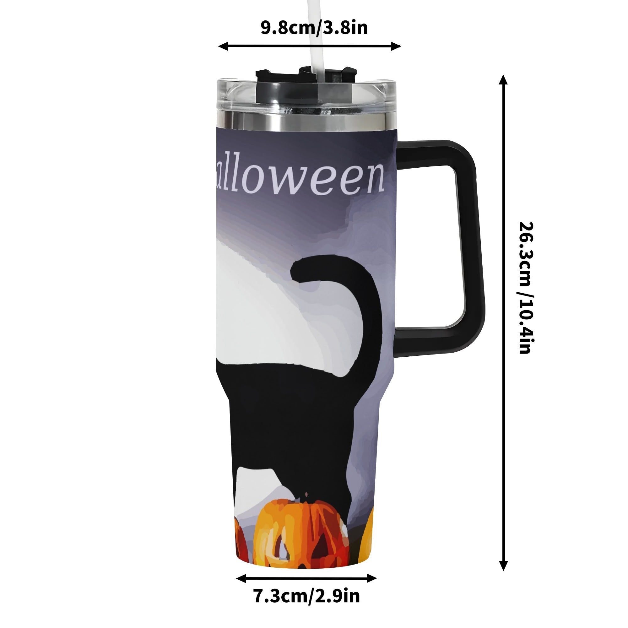 Happy Halloween Black Cat & Pumpkins 40oz Stainless Steel Tumbler With Black Handle (Made in USA)