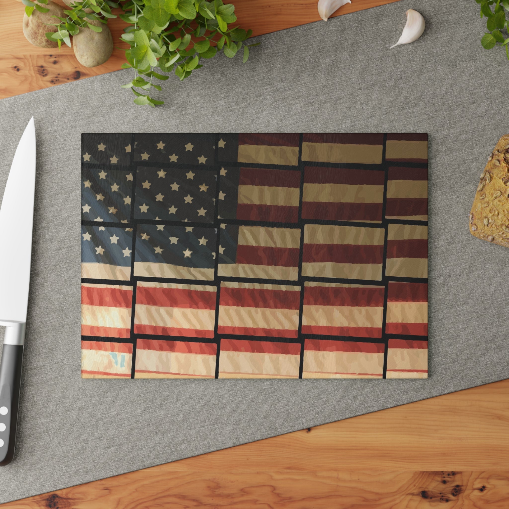 US American Flag in Blocks Glass Cutting Board