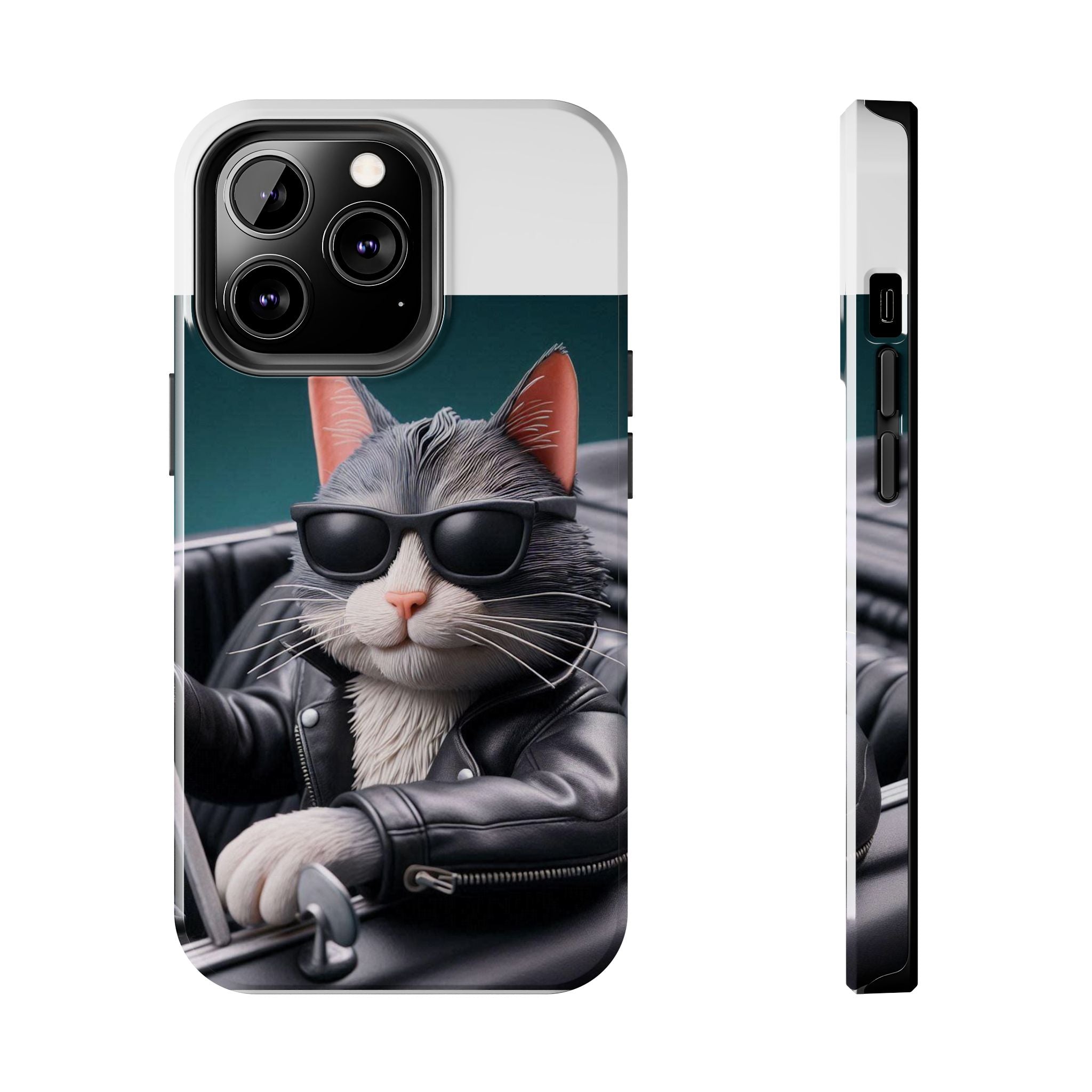 Cool Cat in Leather Jacket Driving Car Mobile Phone Case