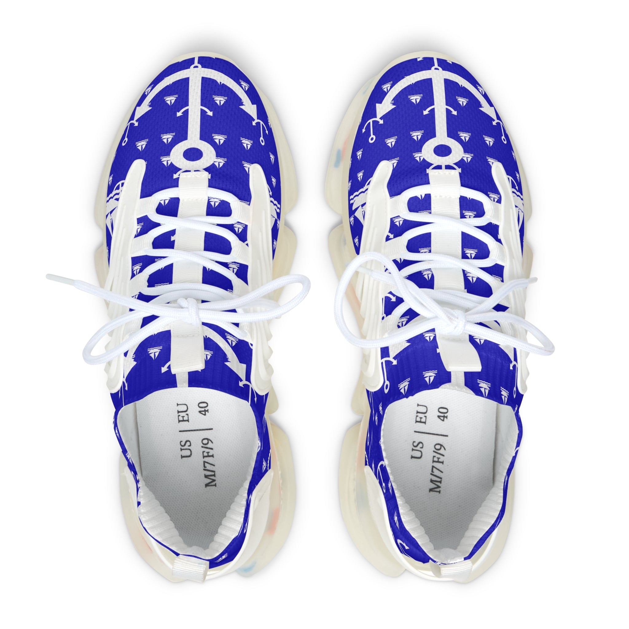 Women's Blue Boats and Anchors Mesh Sneakers