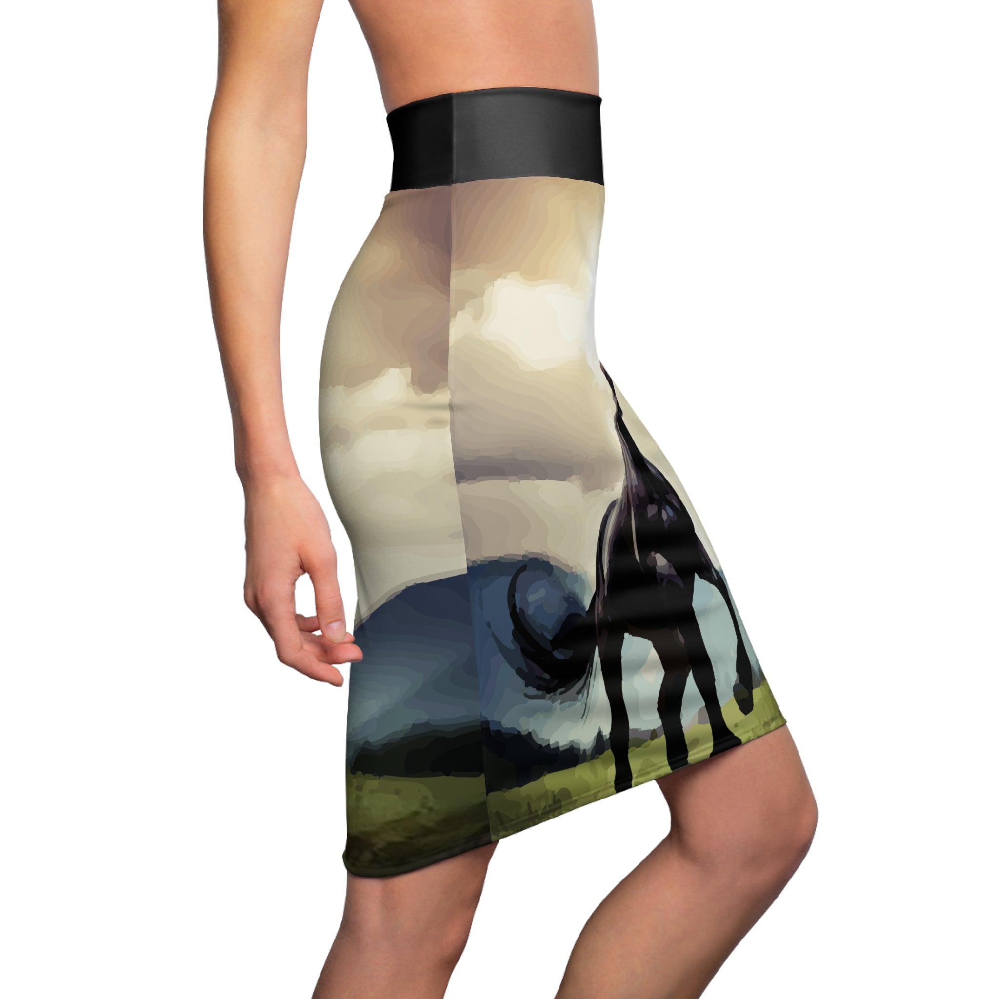 Women's Wild Black Horse Printed Pencil Mini Skirt