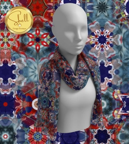 Women's Vibant Blue Circle Pattern Long Scarf