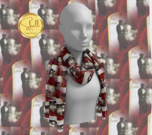 My Love Couple Embracing Red Pattern Long Scarf