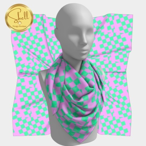 Purple and Pastel Green Checkered Square Scarf