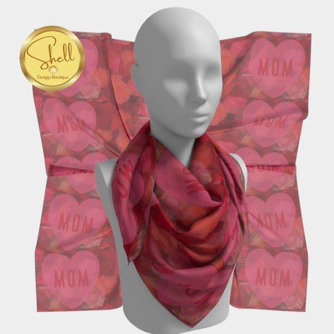 Mom Pink Hearts & Red Roses Square Scarf