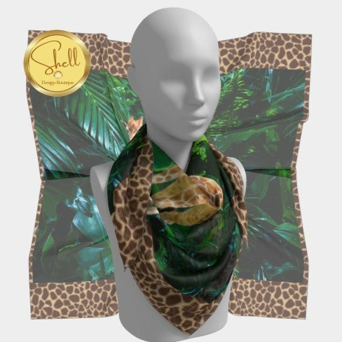 Tall Giraffe on Greenery Square Scarf