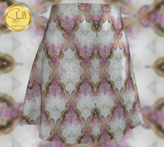 Pink Pattern Glitter Flared Skirt