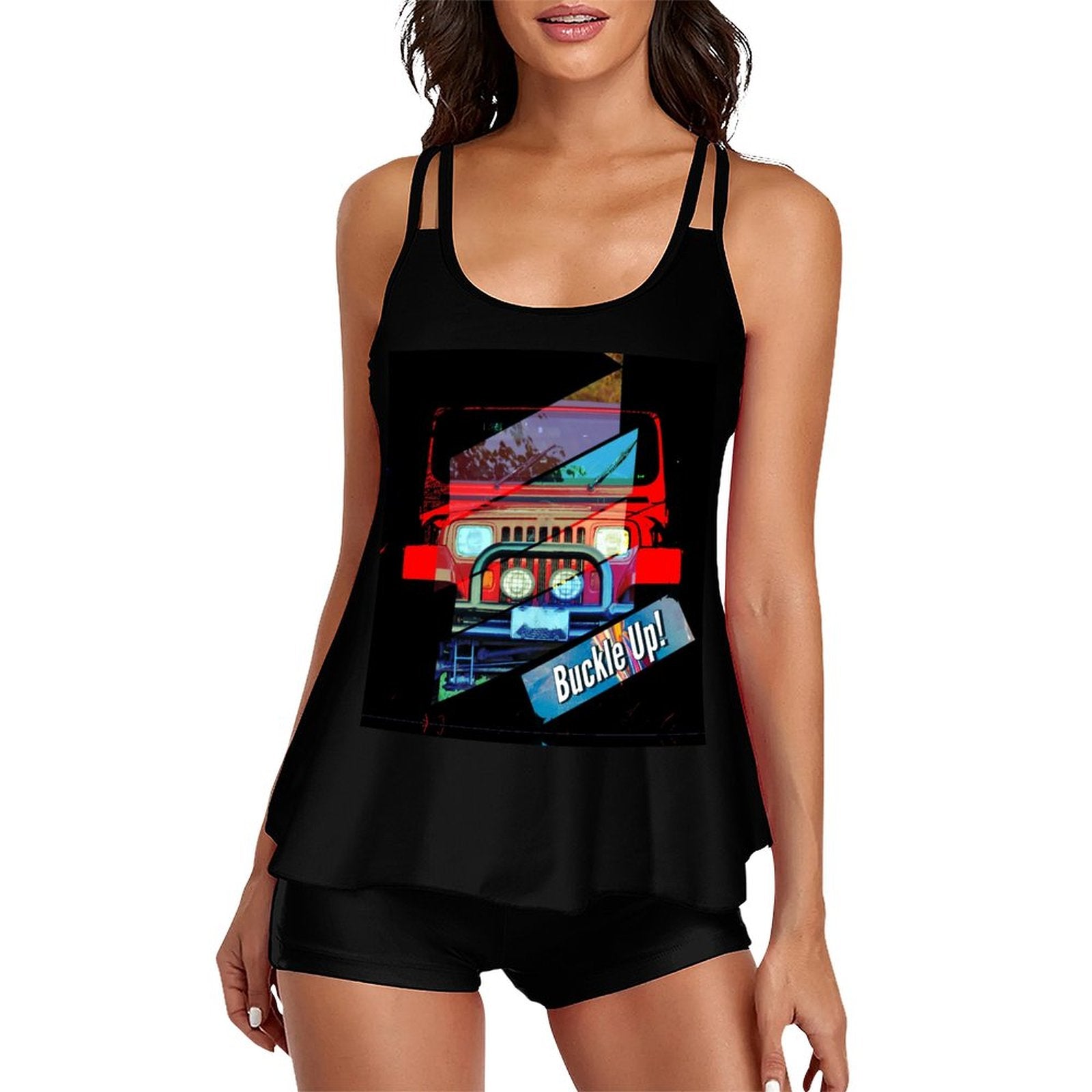 Buckle Up! 4-wheel Drive Tankini 2-Piece Swimsuit for Women