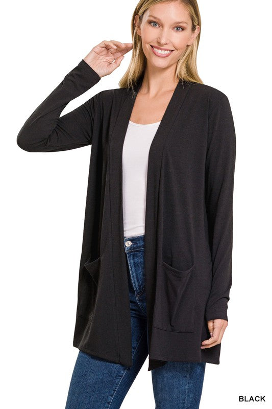 Women's Slouchy Pocket Open Cardigan