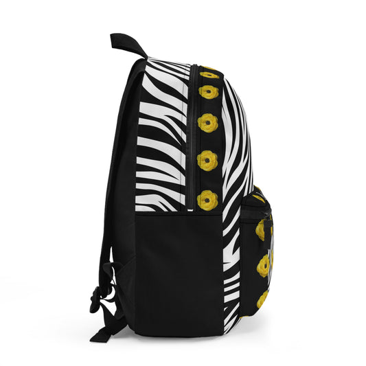 Yellow Floral Zebra Backpack, Trendy Book Bag, Unique School Bag, Personalized Travel Backpack, Chic Everyday Carryall
