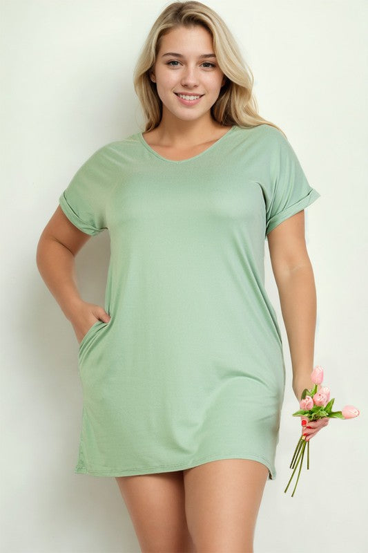 Women's Plus Size Short Sleeve Pocket Mini Dress