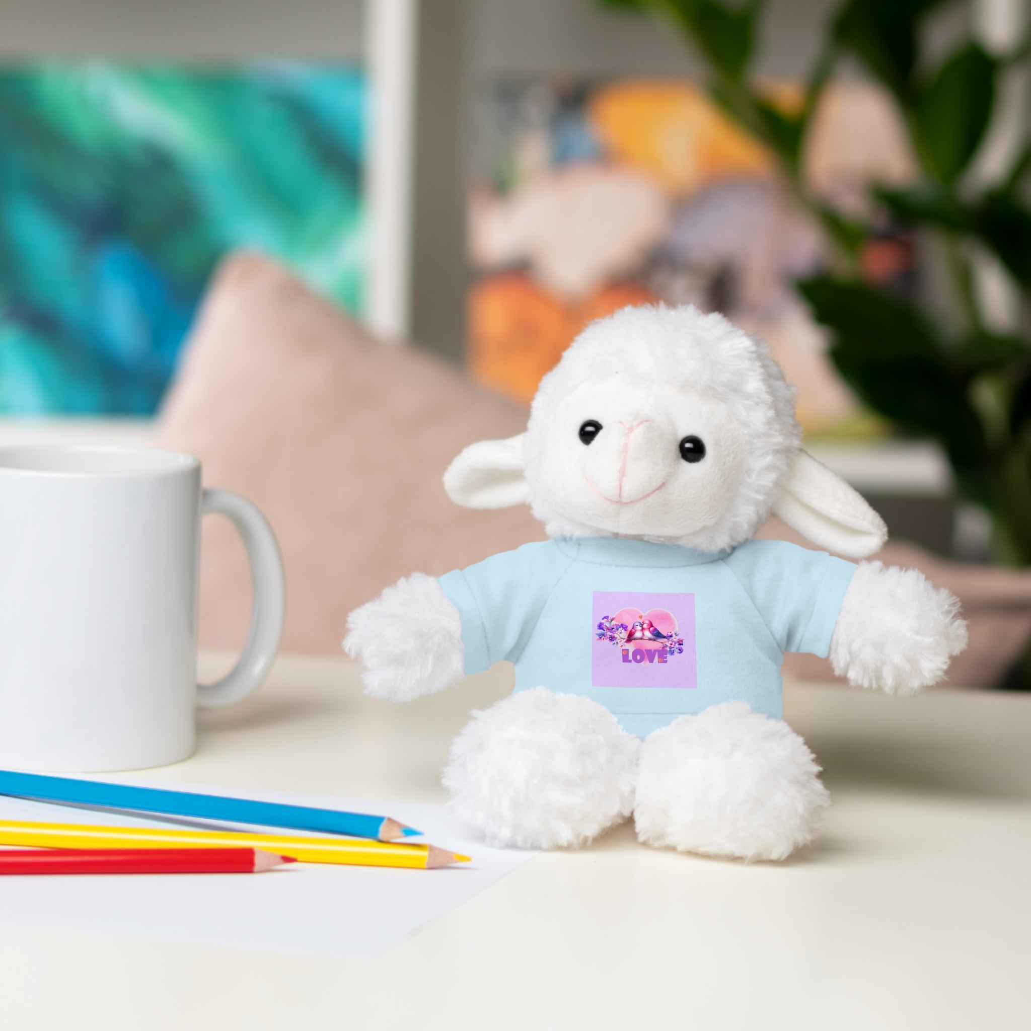 Stuffed Animal Wearing T-shirt of Love Birds