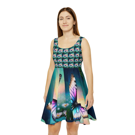 Beautiful Butterfly and Daisies Women's Short Skater Dress