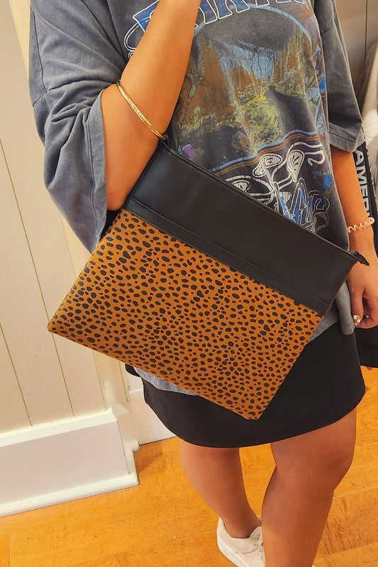 Leopard Gold Ring Vegan Leather Clutch