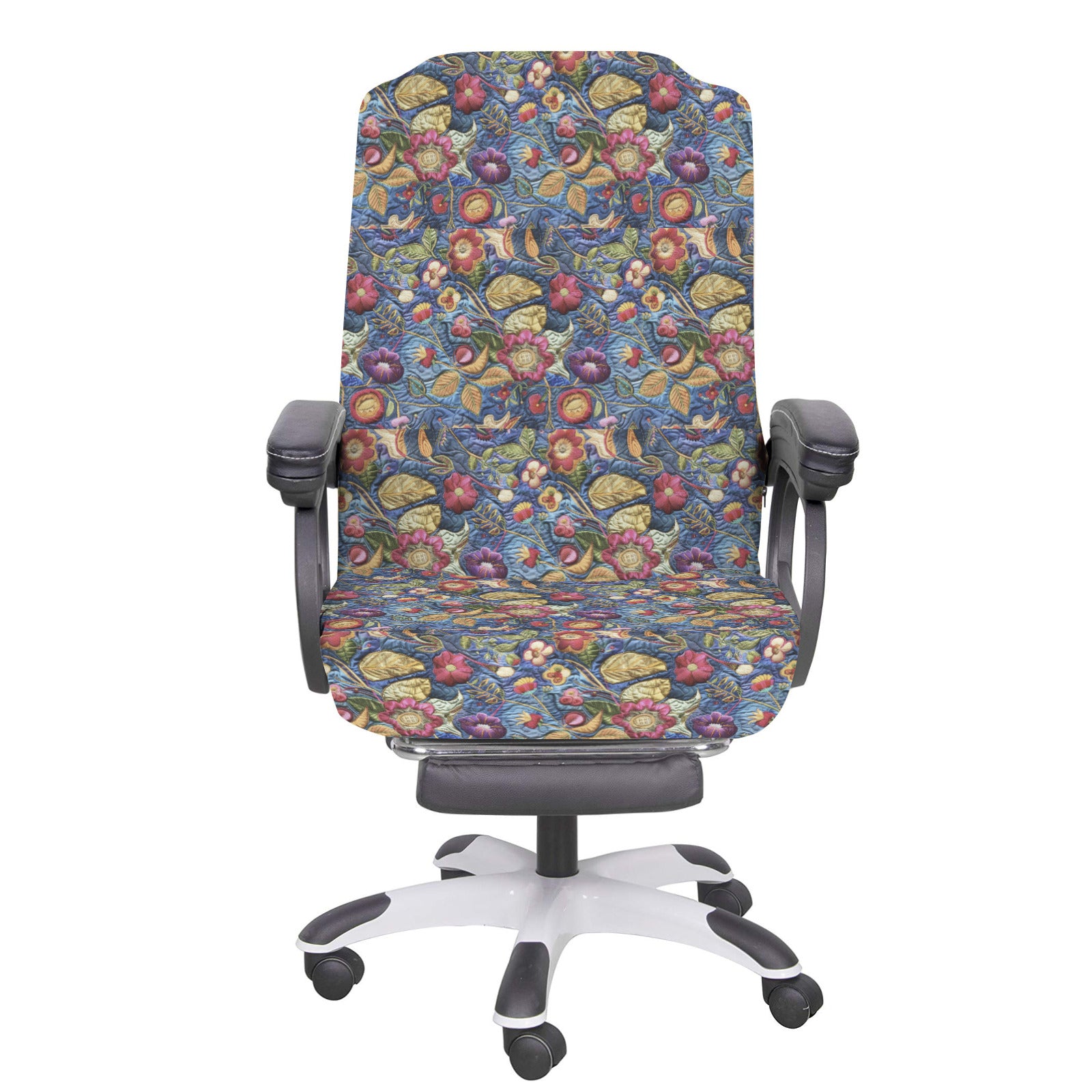 Faux Embroidered Blue Quilt Pattern Office Chair Cover (Made in USA)