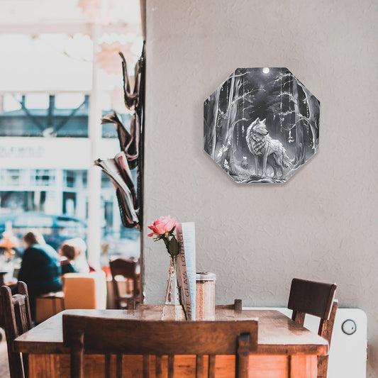 Ethereal Wolf in the Moonlight Octagonal Metal Decorative Sign - 12" x 12"