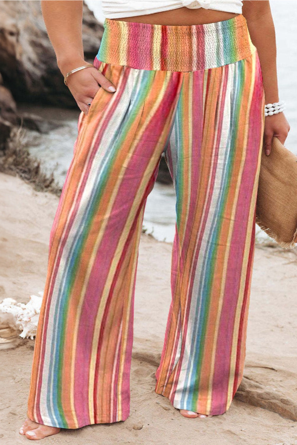 Women's Vertical Stripes Plus Size Wide Leg Pants