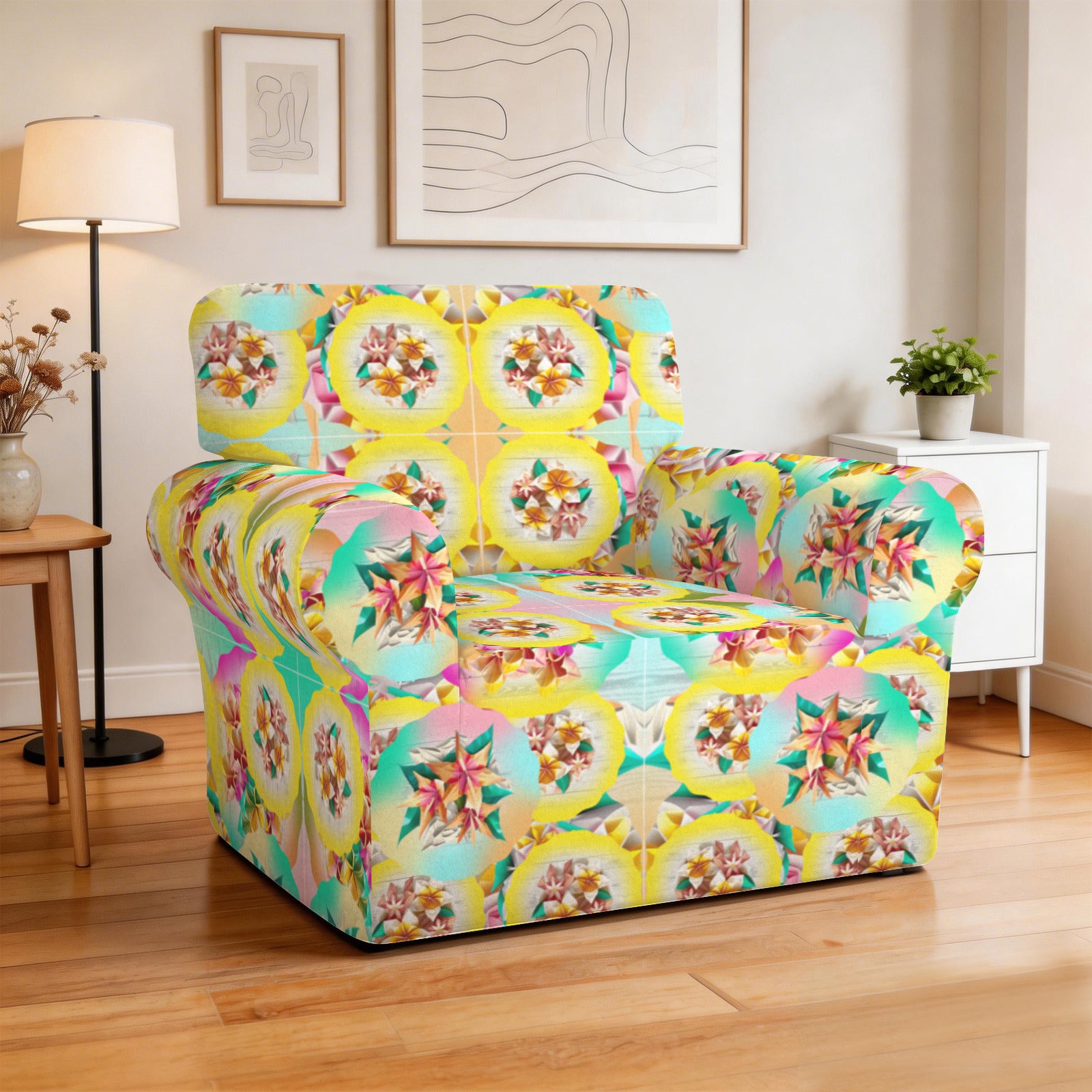 Circle Floral Pastel Pattern Single Seater Sofa Cover | Ships from USA