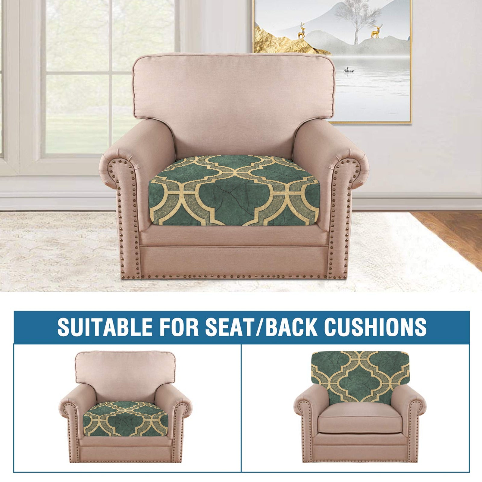 Christmas Green with Gold Trim Sofa Cushion Slip Covers (Pack of 3)