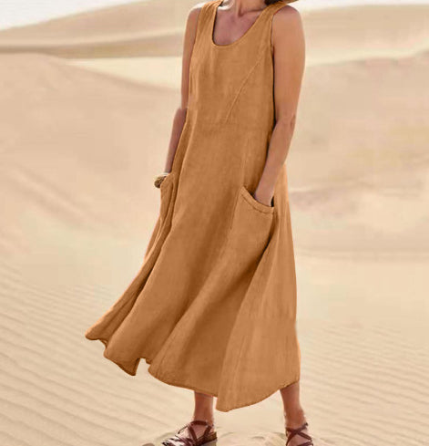 Women's Plus Size Summer Sleeveless Loose Maxi Dress With Pockets