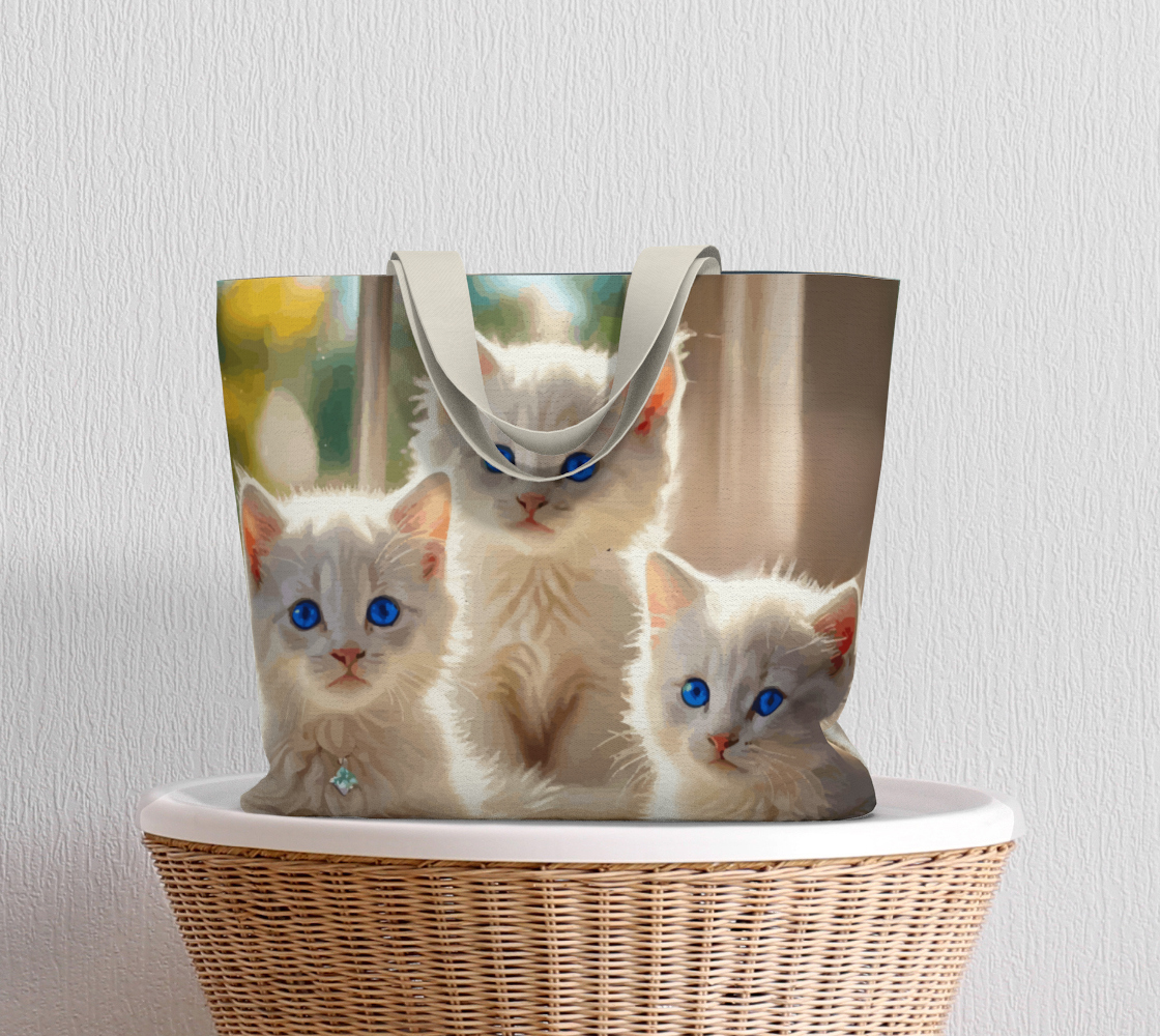 Blue Eyed White Kittens Oversized Canvas Tote Bag