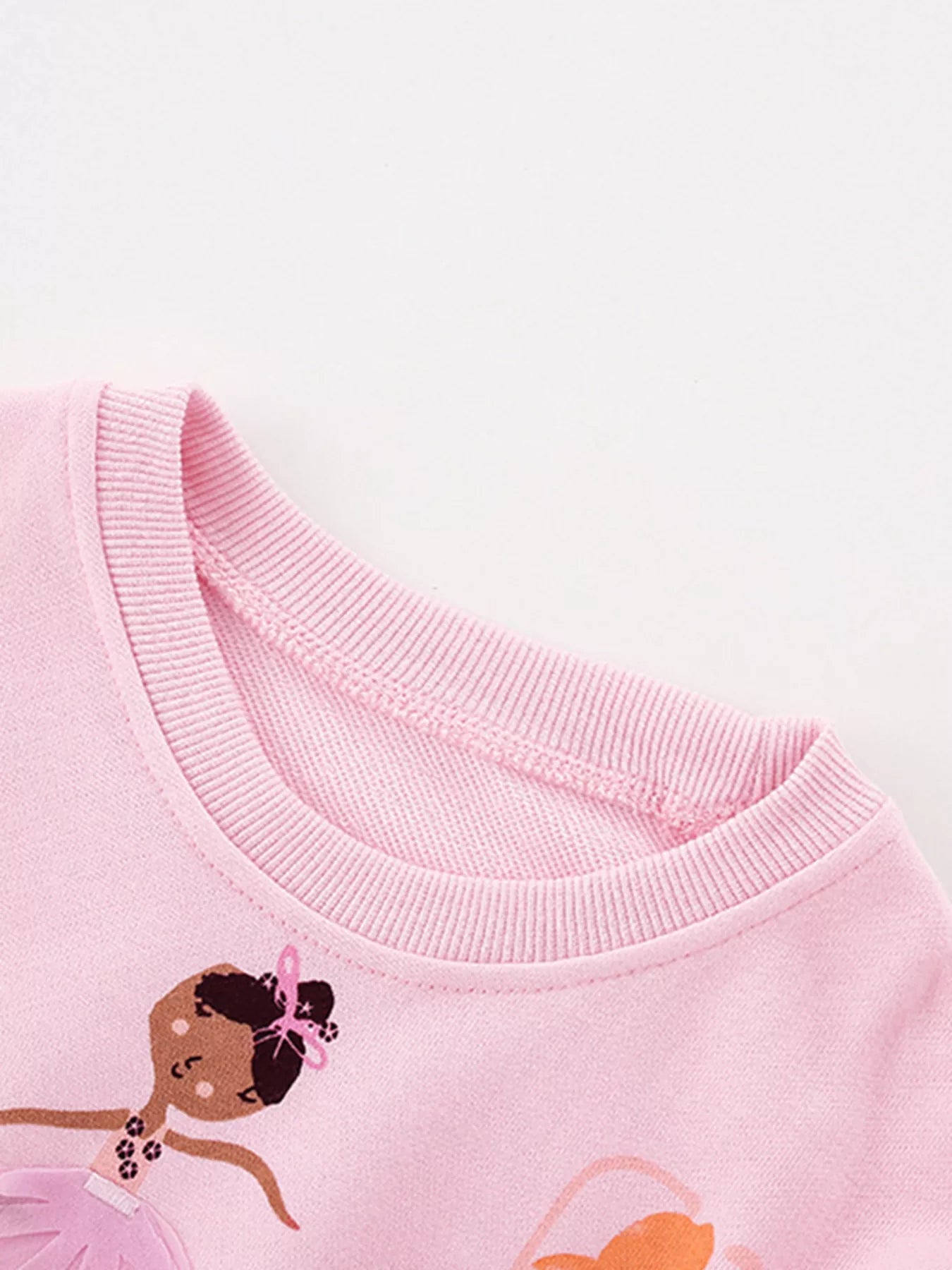 Children's Pink Ballerina Applique Crewneck Sweatshirt with Tulle Hem