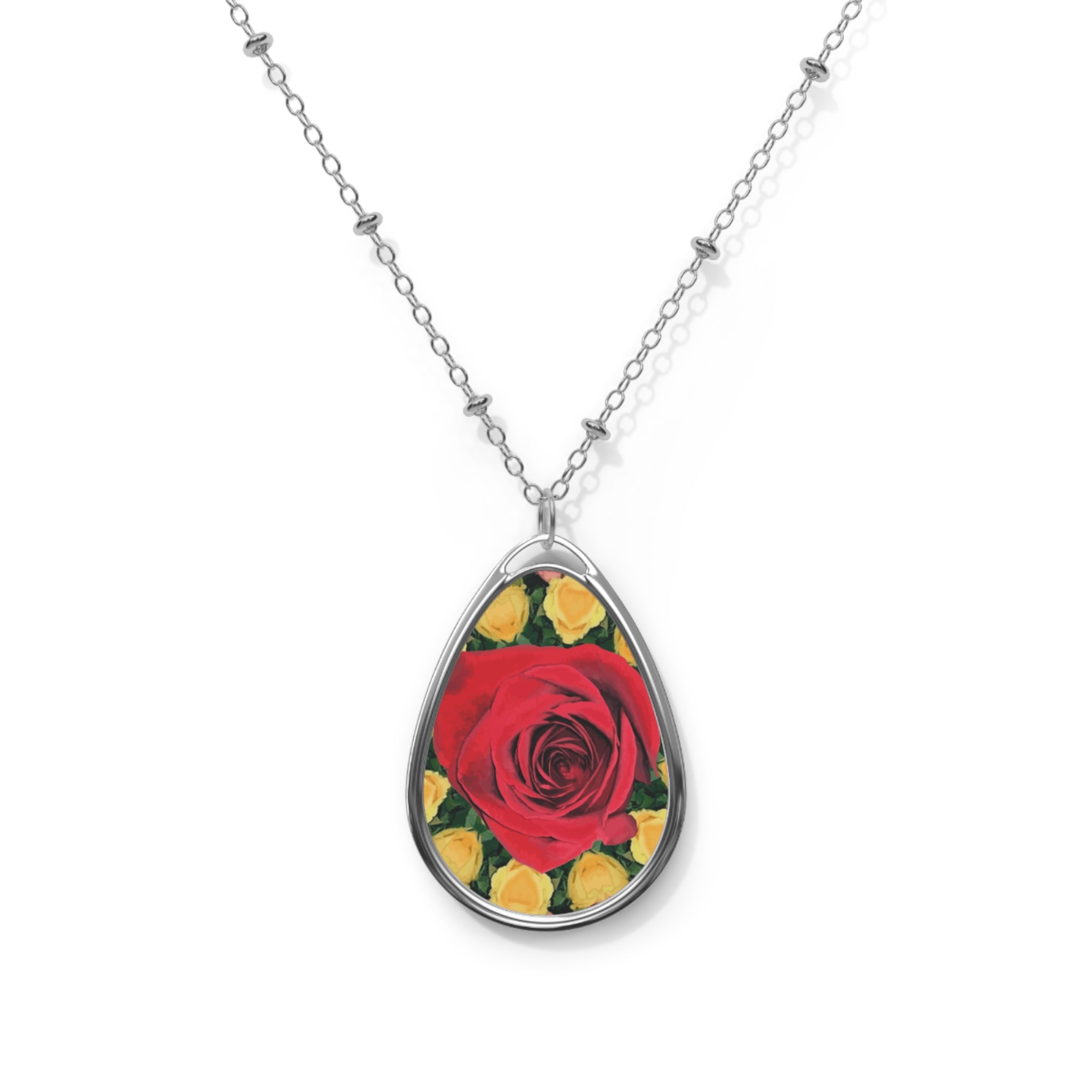 Red & Yellow Roses Oval Necklace