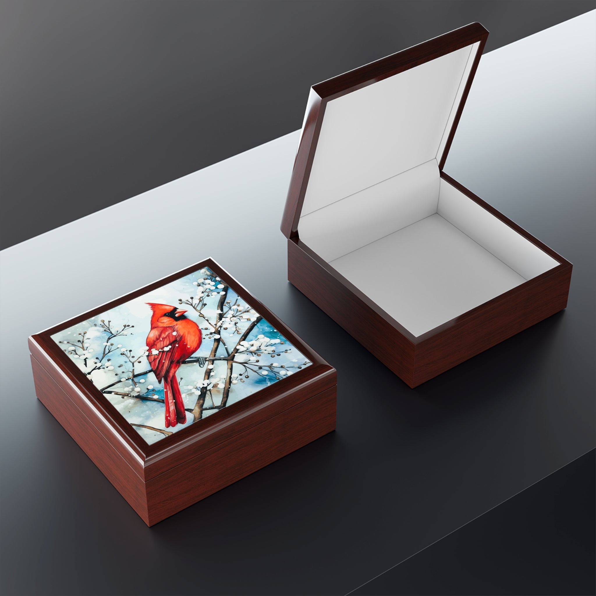 Red Bird in the Snow Jewelry Box