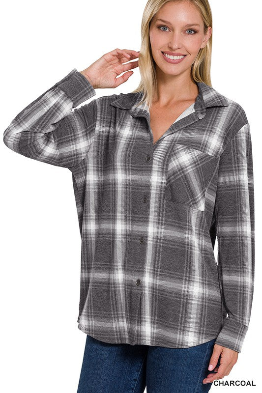 Women's Plaid Shacket With Front Pocket