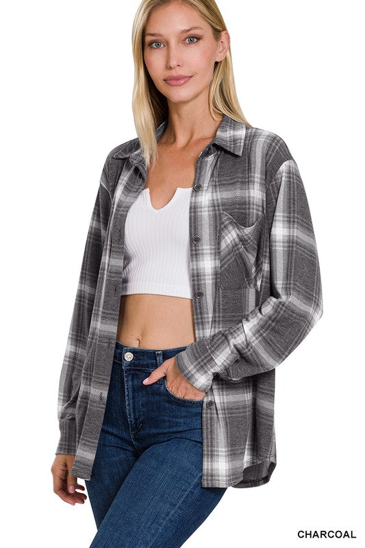 Women's Plaid Shacket With Front Pocket