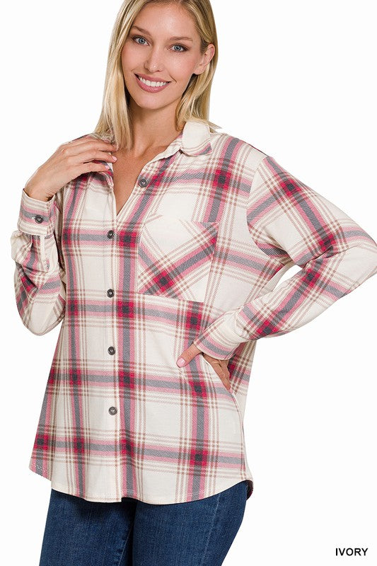 Women's Plaid Shacket With Front Pocket