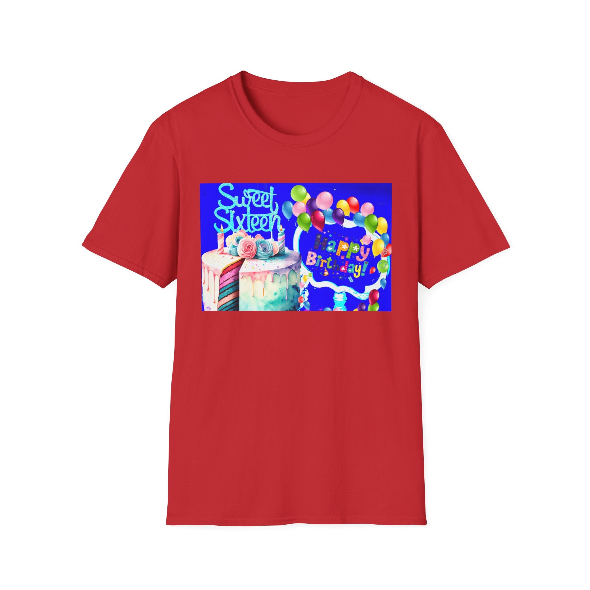 Sweet Sixteen Birthday Cake Balloons T-Shirt, Celebration Tee, Unisex Happy 16th Bday Gift