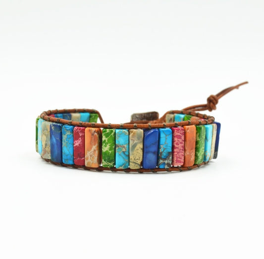 Colored Imperial Stone Agate Hand-woven Leather Bracelet