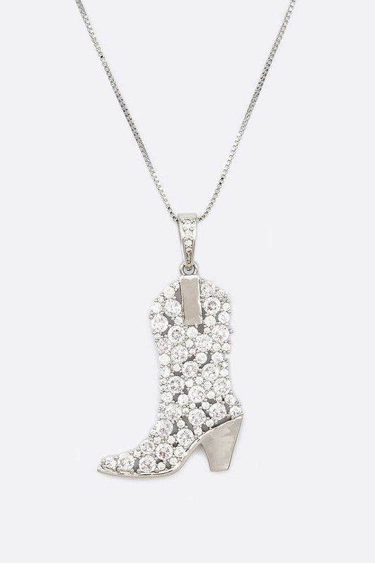 Cowboy Boot Cubic Zirconia Pendant Necklace