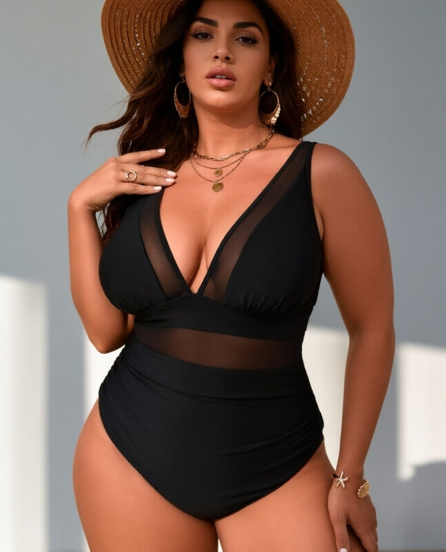 Women's Elegant Plus Size Black One-piece Casual Swimsuit