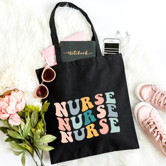 Nurse Stacked Wavy Colorful Tote Bag