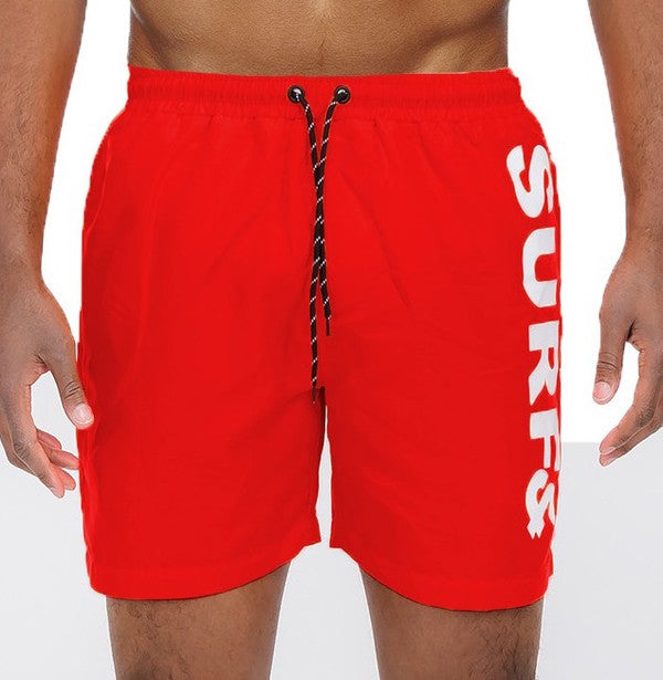 Men's Solid Lined Beach Surf's Up Swim Trunks