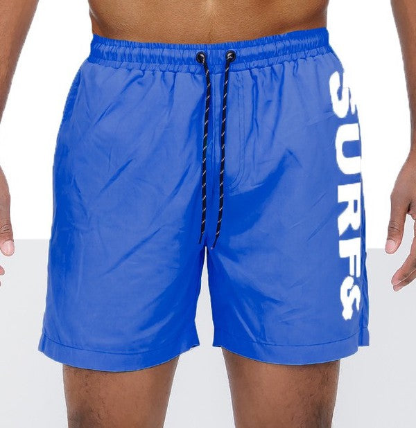 Men's Solid Lined Beach Surf's Up Swim Trunks