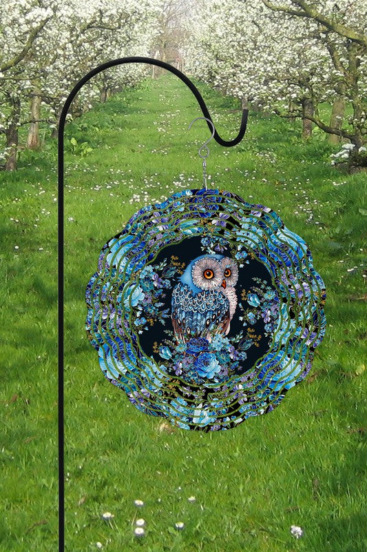 Blue Black Owl Spring Garden Wind Spinner
