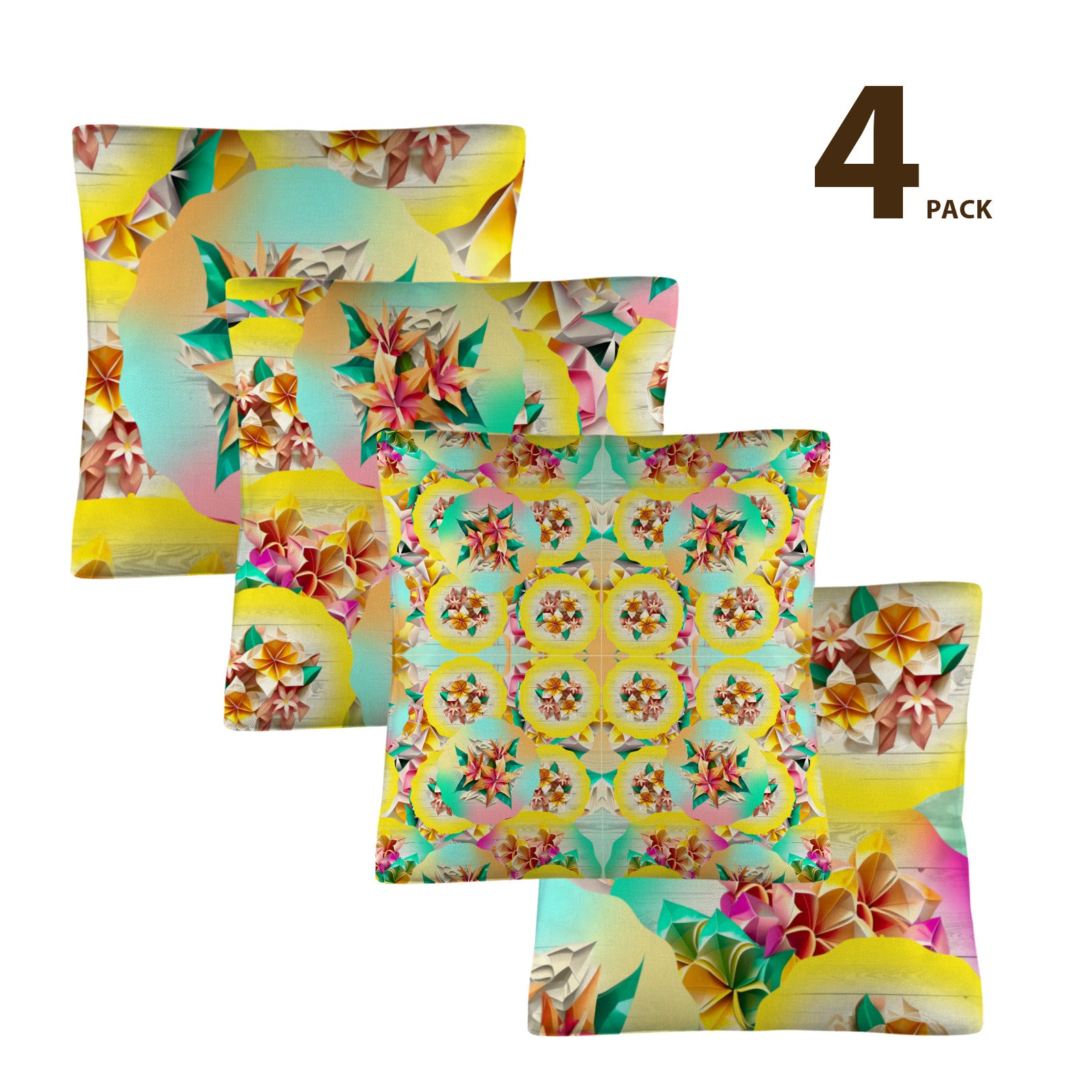 Circle Floral Pastel Pattern Custom Pillow Case 18x18inch (One Side with Different Printing)(Pack of 4) | Ships from USA