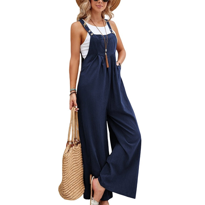 Women's Solid Color Casual Overall Jumpsuits