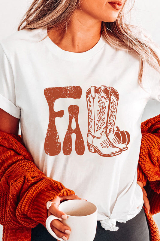 White Fall Cowgirl Boots Cracking Graphic T-shirt