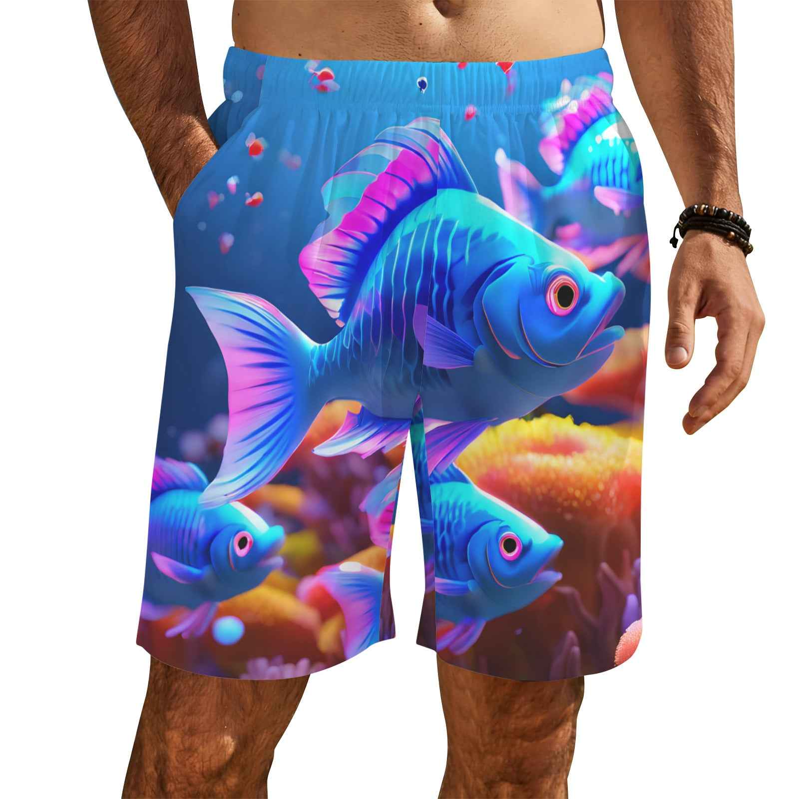 Blue Fishes Men's All Over Print Elastic Beach Shorts
