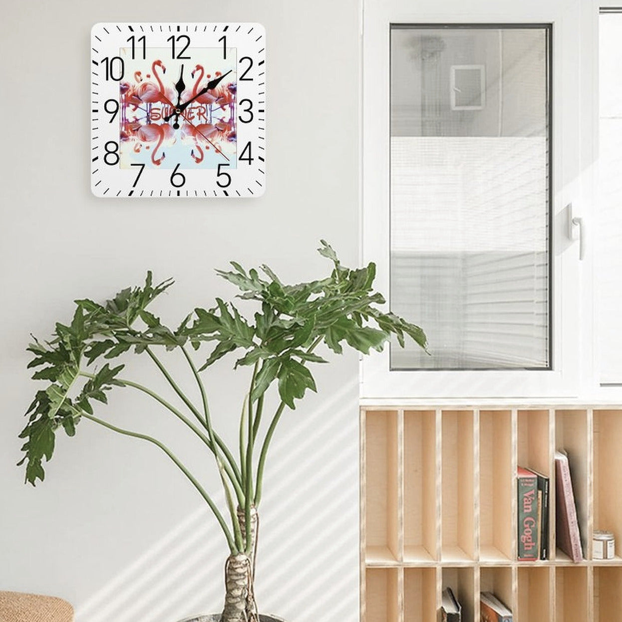 Pink Flamingos Summer Design Square Wall Clock - 9.8