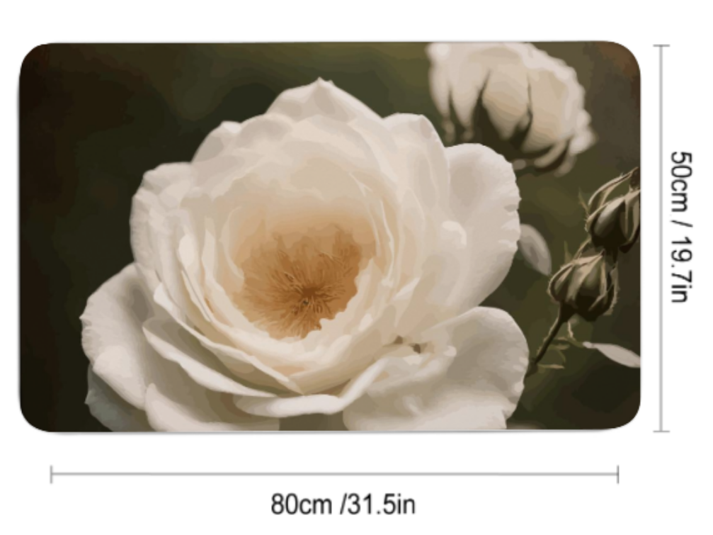 White Rose Design Diatomaceous Earth Bath Mat | Ships from USA