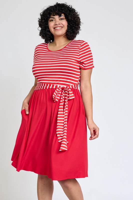 Women's Plus Size Short Sleeve Striped Dress